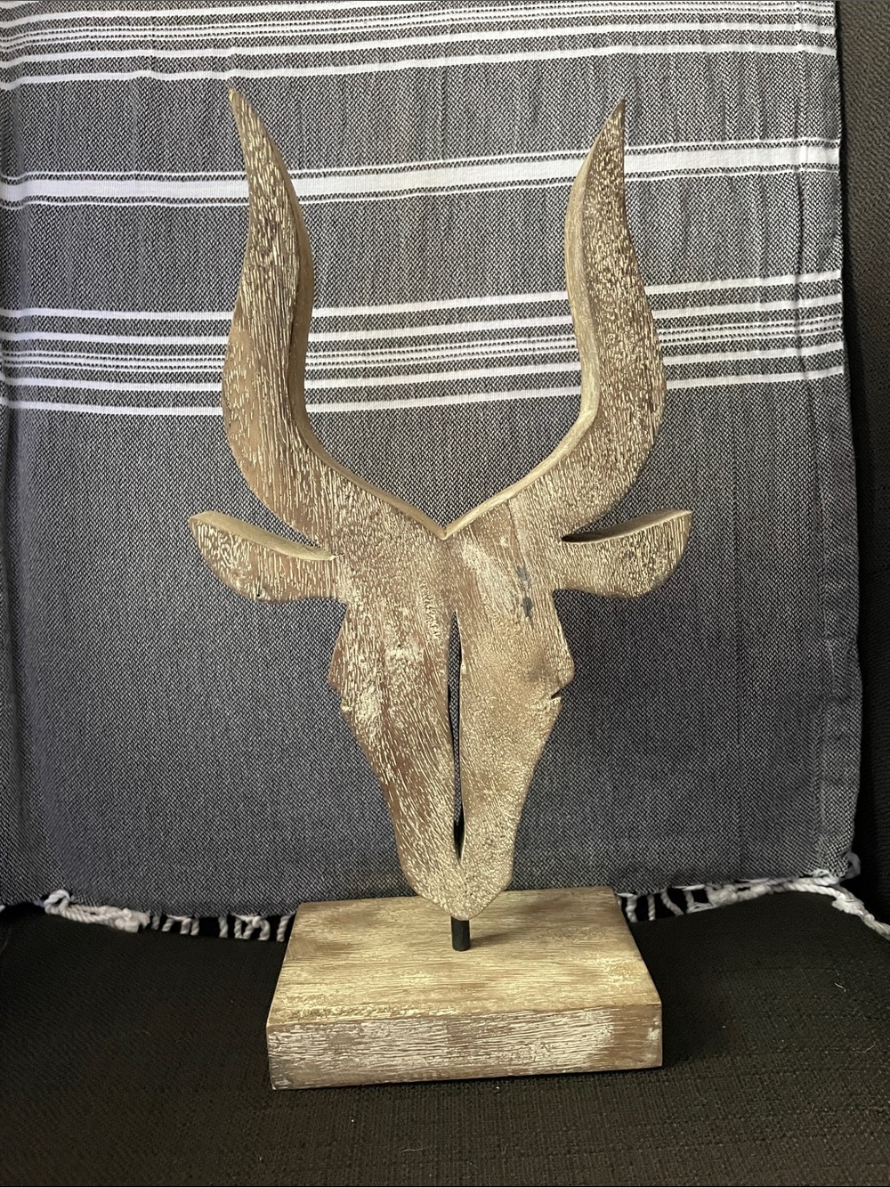 Rustic Wooden Antelope Head Sculpture - Natural Brown